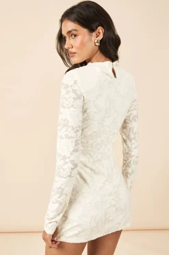 Robe Moulante À Manches Longues Avec Drapé Frontal Et Motif Floral Dévoré