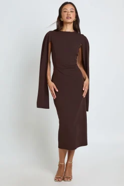 Robe Moulante Midi Grande Taille À Manches Cape