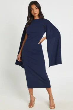 Robe Moulante Midi À Manches Cape Petite