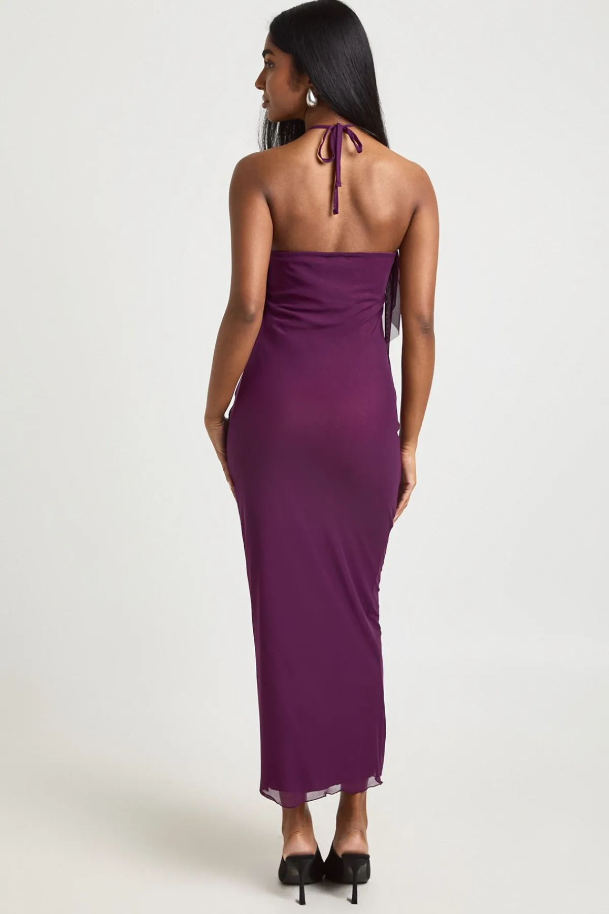 boohoo Robe Moulante Mi-Longue à Col Bénitier et Dos Nu en Résille<Femme Robes Moulantes|Robes
