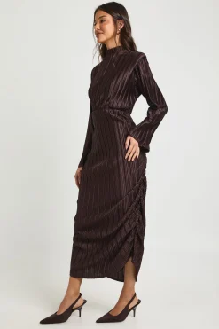 boohoo Robe Moulante Mi-Longue à Col Montant Plissé<Femme Robes Mi-Longues|Robes Moulantes