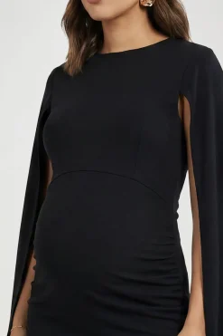 Robe Moulante Mi-longue De Maternité À Manches Cape