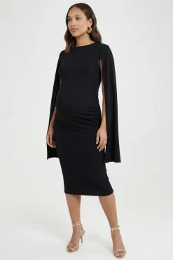 Robe Moulante Mi-longue De Maternité À Manches Cape