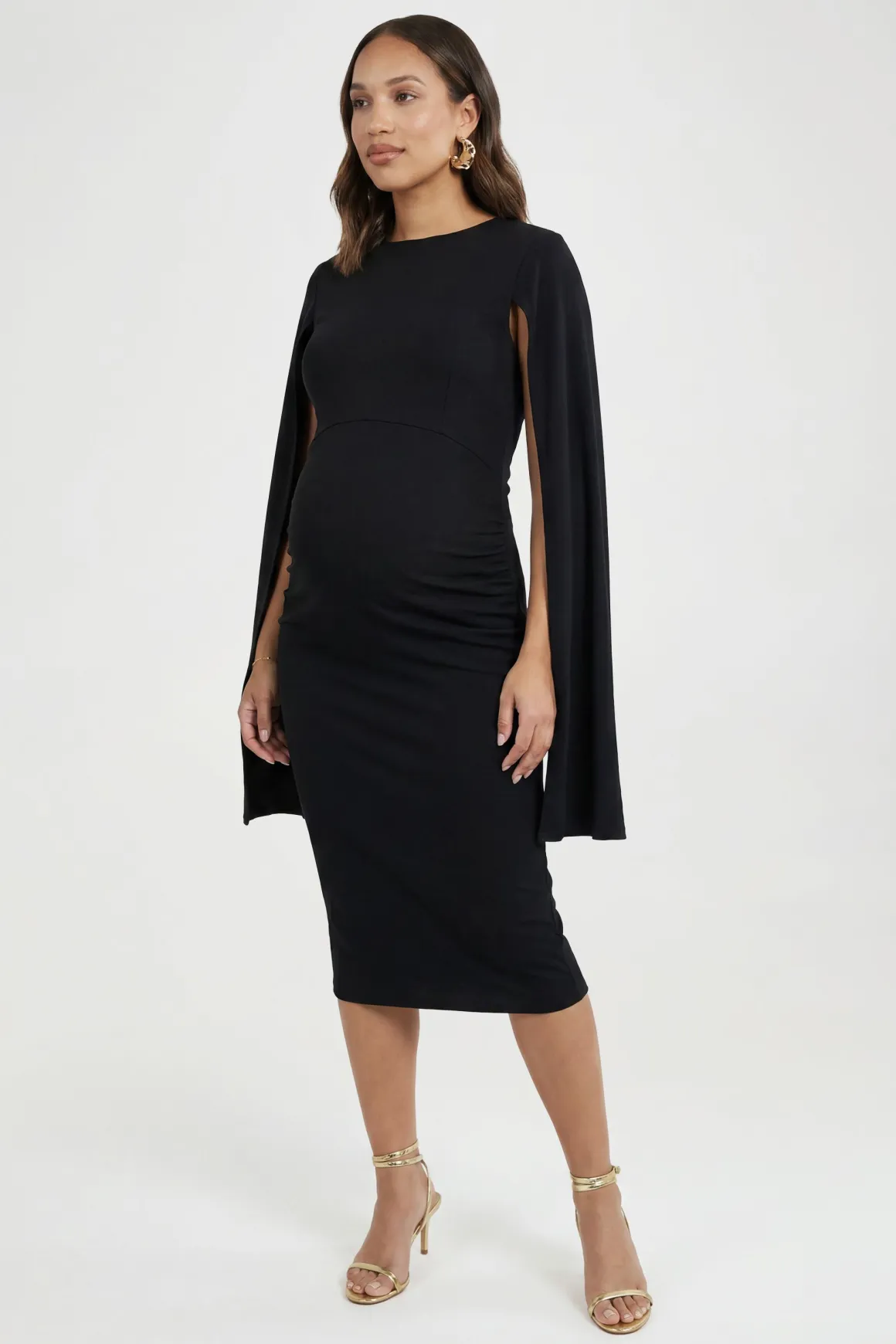 Robe Moulante Mi-longue De Maternité À Manches Cape