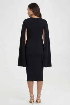 Robe Moulante Mi-longue De Maternité À Manches Cape