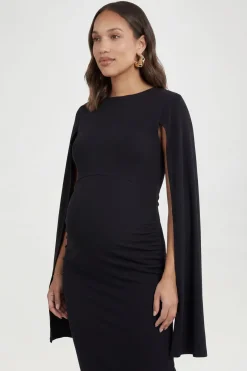 Robe Moulante Mi-longue De Maternité À Manches Cape