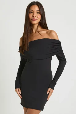 Robe Moulante Mini Bardot À Manches Longues