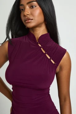 boohoo Robe Moulante Mini Col Montant Avec Détail Boutonné Et Fronces<Femme Robes Moulantes|Robes