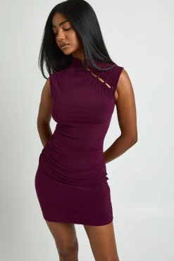 boohoo Robe Moulante Mini Col Montant Avec Détail Boutonné Et Fronces<Femme Robes Moulantes|Robes
