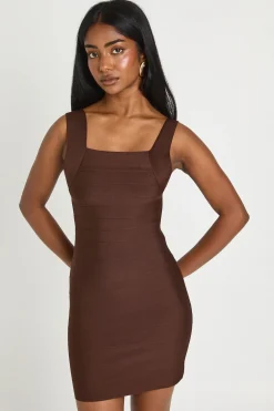 Robe Moulante Mini À Encolure Dégagée En Bandage Premium