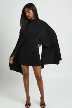 Robe Moulante Mini À Manches Cape