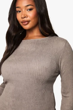 boohoo Robe Moulante Texturée Ripple Grande Taille<Femme Robes À Manches Longues|Robes