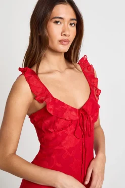 Robe Nuisette à Bretelles Volantées Motif Floral Dévoré