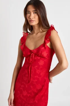 Robe Nuisette à Bretelles Volantées Motif Floral Dévoré
