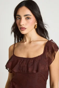 Robe Nuisette À Détails Volantés En Velours Dévoré Floral
