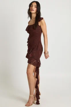 Robe Nuisette À Détails Volantés En Velours Dévoré Floral