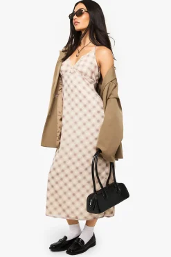 Robe nuisette en chiffon à carreaux avec bordure en dentelle