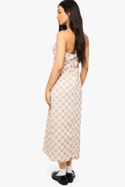 Robe nuisette en chiffon à carreaux avec bordure en dentelle