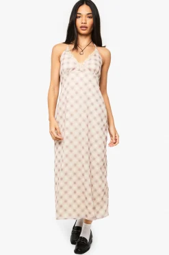 Robe nuisette en chiffon à carreaux avec bordure en dentelle