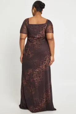 Robe Nuisette Grande Taille Imprimé Léopard avec Manches Évasées et Finitions Dentelle