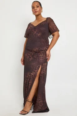Robe Nuisette Grande Taille Imprimé Léopard avec Manches Évasées et Finitions Dentelle