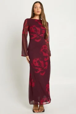 Robe nuisette à manches longues à fleurs