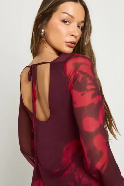Robe nuisette à manches longues à fleurs