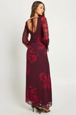 Robe nuisette à manches longues à fleurs