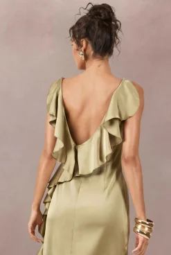 Robe Nuisette Satinée Mate À Volant Au Dos