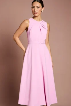 Robe à Ourlet Mouchoir avec Encolure Plissée et Ceinture