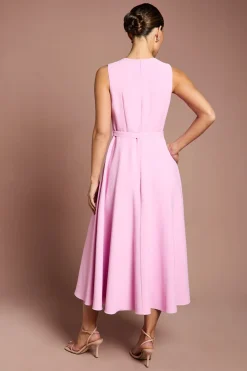 Robe à Ourlet Mouchoir avec Encolure Plissée et Ceinture