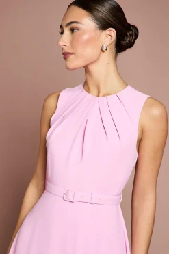 Robe à Ourlet Mouchoir avec Encolure Plissée et Ceinture