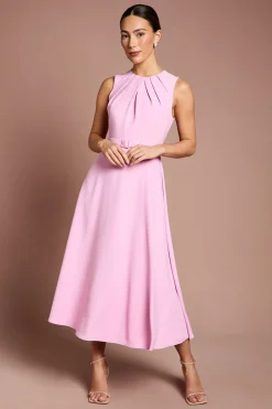Robe à Ourlet Mouchoir avec Encolure Plissée et Ceinture