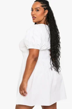 boohoo Robe Patineur Froncée en Coton Plus<Femme Robes Patineuses|Robes
