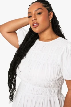boohoo Robe Patineur Froncée en Coton Plus<Femme Robes Patineuses|Robes