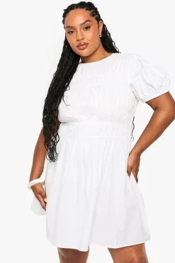 boohoo Robe Patineur Froncée en Coton Plus<Femme Robes Patineuses|Robes