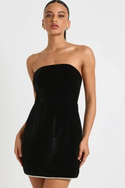 boohoo Robe patineuse bandeau à bordure perlée en velours<Femme Robes Patineuses|Robes