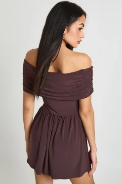 boohoo Robe Patineuse Bardot En Tissu Extensible<Femme Looks Chocolat|Robes Patineuses