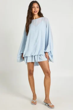 boohoo Robe Patineuse Blouson Superposée Avec Caraco En Mousseline<Femme Robes Patineuses|Robes À Manches Longues