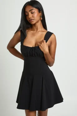 Robe Patineuse À Bretelles En Bengaline Avec Buste Froncé