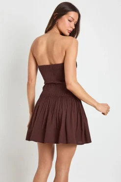 boohoo Robe Patineuse Bustier Plissée En Lin<Femme Looks Chocolat|Robes Patineuses