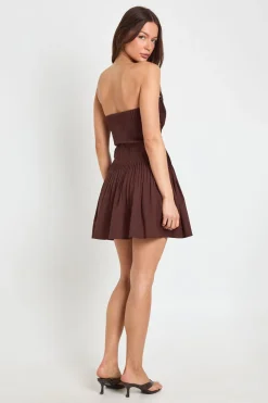 boohoo Robe Patineuse Bustier Plissée En Lin<Femme Looks Chocolat|Robes Patineuses