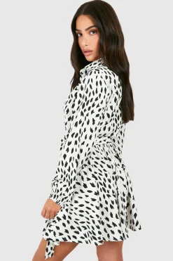 Robe Patineuse Chemise À Imprimé Maculé Petite Taille