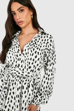Robe Patineuse Chemise À Imprimé Maculé Petite Taille