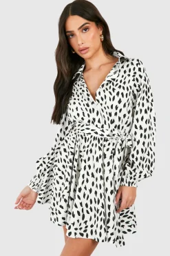 Robe Patineuse Chemise À Imprimé Maculé Petite Taille
