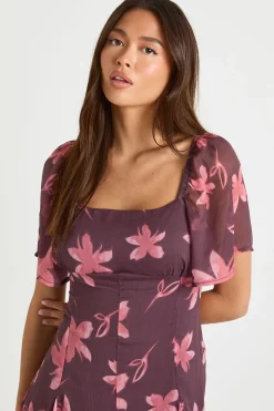boohoo Robe patineuse à col carré en chiffon floral<Femme Toutes Les Robes|Robes Patineuses