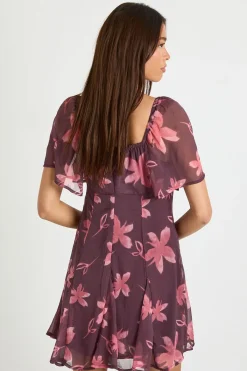 boohoo Robe patineuse à col carré en chiffon floral<Femme Toutes Les Robes|Robes Patineuses