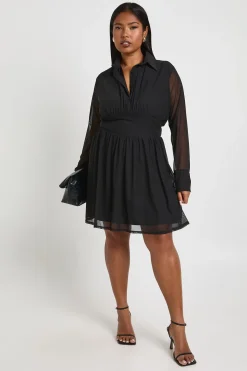 boohoo Robe Patineuse à Col en Maille Grande Taille<Femme Robes Patineuses|Robes À Manches Longues