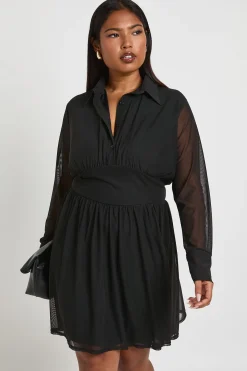 boohoo Robe Patineuse à Col en Maille Grande Taille<Femme Robes Patineuses|Robes À Manches Longues