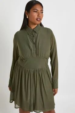 boohoo Robe Patineuse à Col en Maille Grande Taille<Femme Robes Patineuses|Robes À Manches Longues